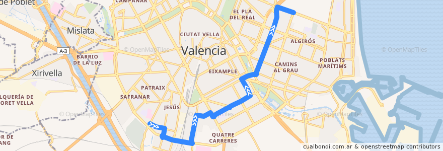 Mapa del recorrido Bus 18: Hospital Dr. Peset => Universitats de la línea  en Comarca de València.