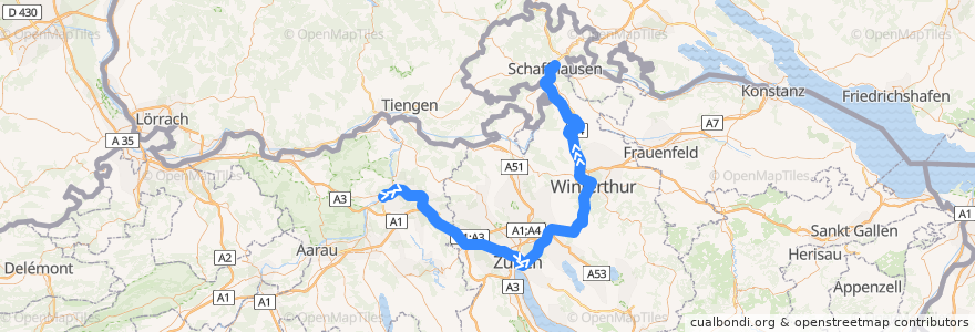 Mapa del recorrido S12: Brugg AG –> Schaffhausen de la línea  en Suíça.