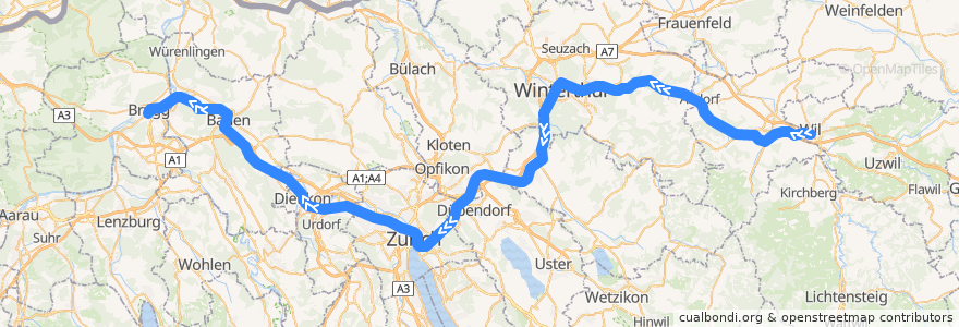 Mapa del recorrido S12: Wil SG –> Brugg AG de la línea  en 스위스.