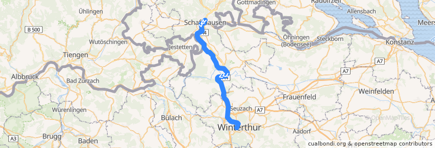 Mapa del recorrido S33: Schaffhausen –> Winterthur de la línea  en Zurique.