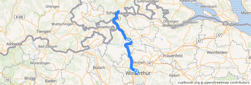 Mapa del recorrido S33: Winterthur –> Schaffhausen de la línea  en 취리히.