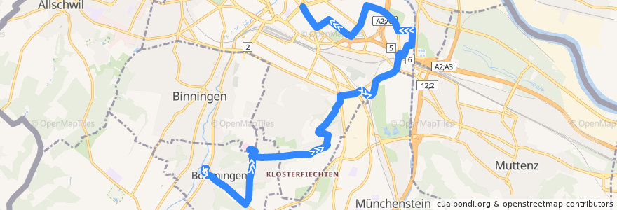 Mapa del recorrido Bus 37: Bottmingen, Schloss => Basel, Aeschenplatz de la línea  en Suíça.