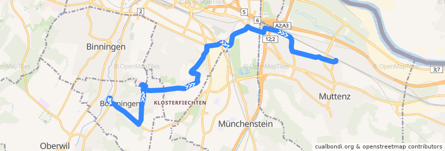 Mapa del recorrido Bus 47: Bottmingen, Schloss => Muttenz, Bahnhof de la línea  en Schweiz/Suisse/Svizzera/Svizra.