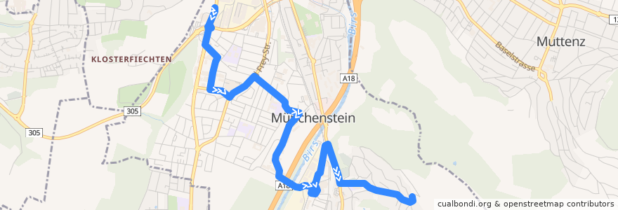 Mapa del recorrido Bus 58: Münchenstein, Klinik Birsfeld => Münchenstein, Schlossmatt de la línea  en Münchenstein.