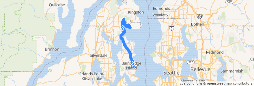 Mapa del recorrido Kitsap Transit #91 Kingston/Bainbridge (to Indianola Clubhouse) de la línea  en Kitsap County.