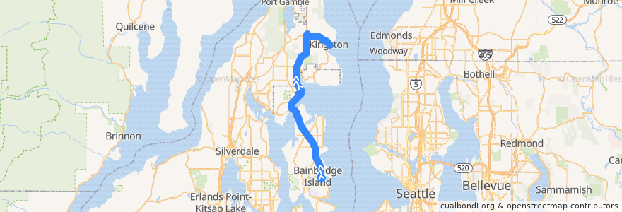 Mapa del recorrido Kitsap Transit #91 Kingston/Bainbridge (to Kingston Ferry) de la línea  en Kitsap County.