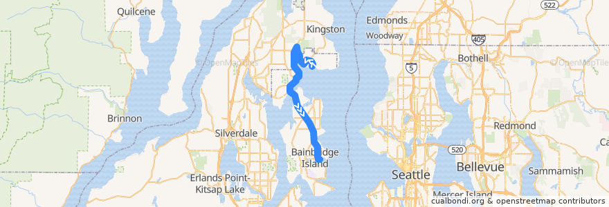 Mapa del recorrido Kitsap Transit #91 Kingston/Bainbridge (to Bainbridge Island Ferry from Indianola Clubhouse) de la línea  en Kitsap County.