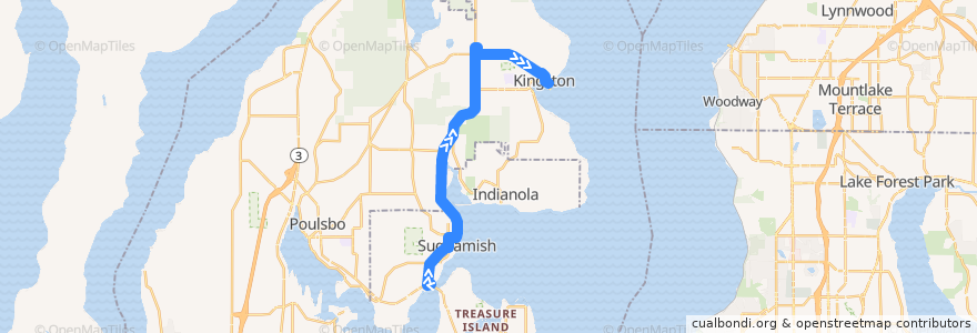 Mapa del recorrido Kitsap Transit #92 Kingston/Suquamish (to Kingston Ferry) de la línea  en Kitsap County.