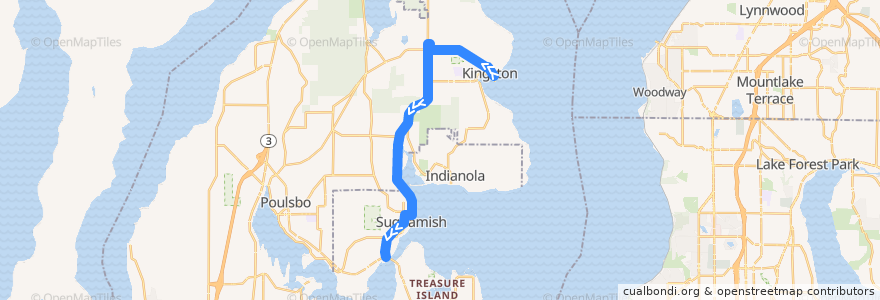 Mapa del recorrido Kitsap Transit #92 Kingston/Suquamish (to Highway 305 & Suquamish Way) de la línea  en Kitsap County.