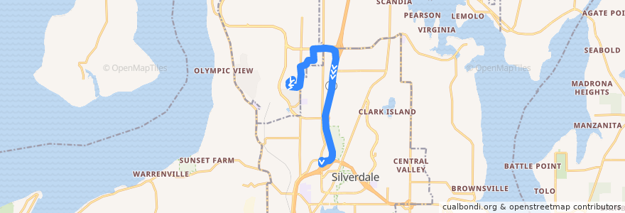 Mapa del recorrido Kitsap Transit #34 Bangor Shuttle (to Silverdale Transit Center) de la línea  en Kitsap County.
