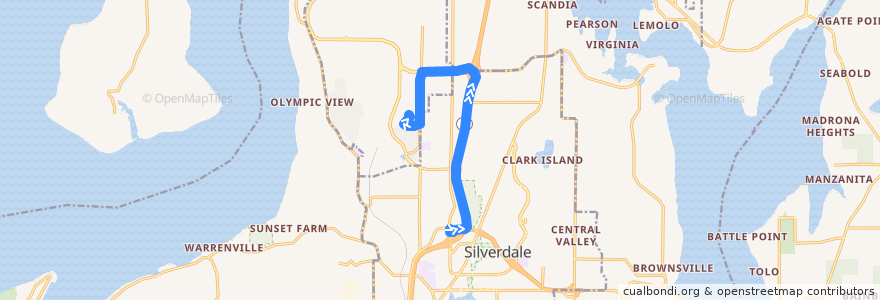 Mapa del recorrido Kitsap Transit #34 Bangor Shuttle (to Bangor Shelter 2510) de la línea  en Kitsap County.