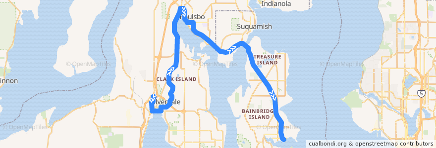 Mapa del recorrido Kitsap Transit #333 Silverdale/Bainbridge (to Bainbridge Ferry) de la línea  en Kitsap County.