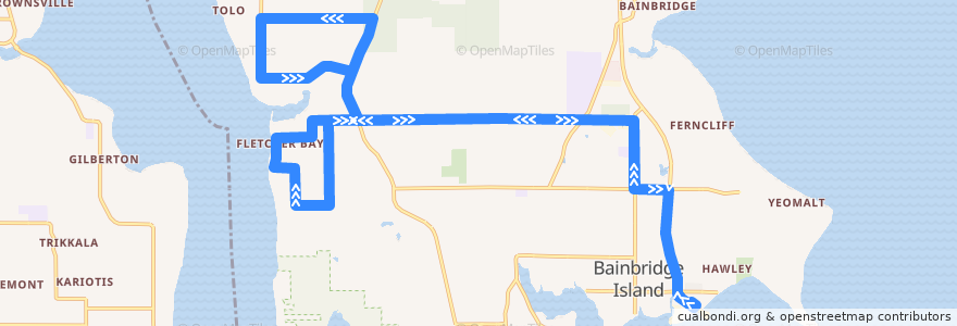 Mapa del recorrido Kitsap Transit #106 Fletcher Bay (to Tolo & Battle Point) de la línea  en Bainbridge Island.