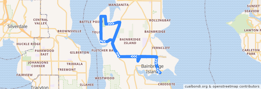 Mapa del recorrido Kitsap Transit #95 Battle Point (to Miller & Tolo) de la línea  en Bainbridge Island.
