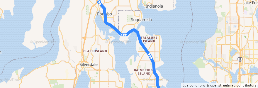 Mapa del recorrido Kitsap Transit #390 Poulsbo/Bainbridge (to Bainbridge Island Ferry) de la línea  en Kitsap County.