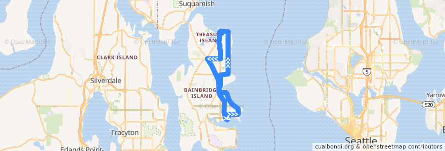 Mapa del recorrido Kitsap Transit #96 Sunrise (to Phelps & Day) de la línea  en Bainbridge Island.
