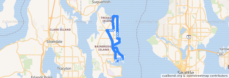 Mapa del recorrido Kitsap Transit #96 Sunrise (to Bainbridge Island Ferry via Manitou Beach) de la línea  en Bainbridge Island.