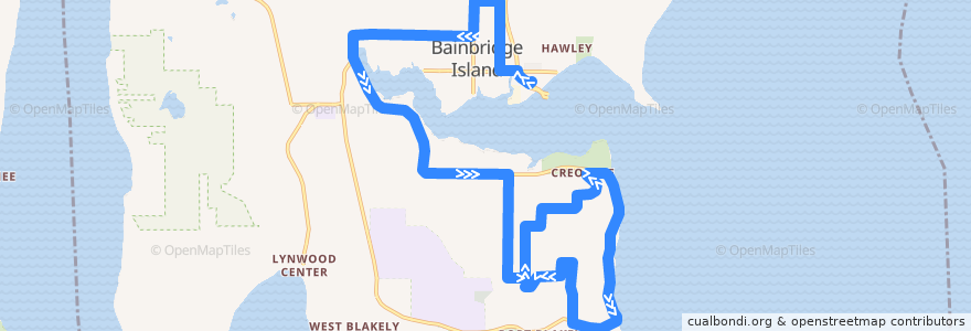 Mapa del recorrido Kitsap Transit #99 Bill Point (to Old Creosote & Bill Point) de la línea  en Bainbridge Island.