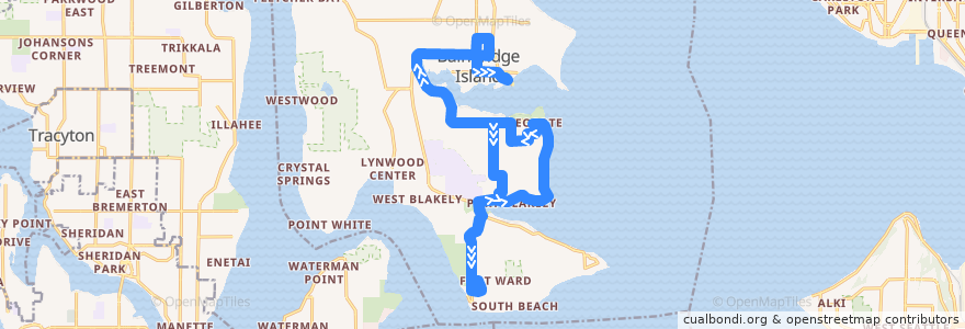 Mapa del recorrido Kitsap Transit #99 Bill Point (to Bainbridge Island Ferry via Fort Ward State Park) de la línea  en Bainbridge Island.