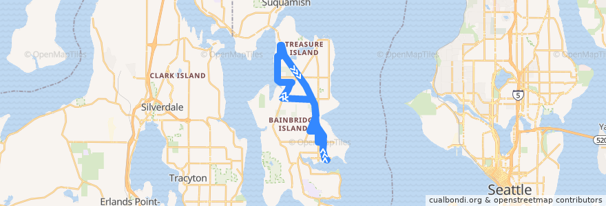 Mapa del recorrido Kitsap Transit #93 Manzanita (to Komedal & Seabold) de la línea  en Bainbridge Island.