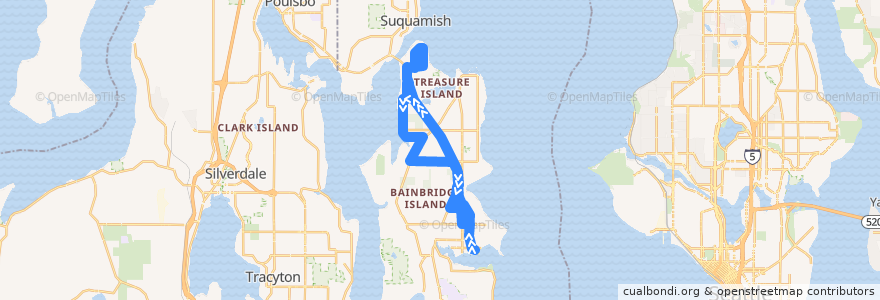 Mapa del recorrido Kitsap Transit #93 Manzanita (to Bainbridge Island Ferry from Dolphin Drive & Agate Point) de la línea  en Bainbridge Island.