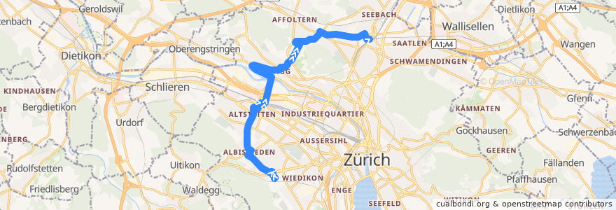 Mapa del recorrido Bus 80: Zürich, Triemlispital → Bahnhof Oerlikon Nord de la línea  en Zurigo.