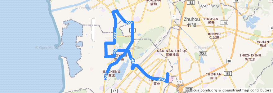 Mapa del recorrido 39路(往程) de la línea  en 高雄市.