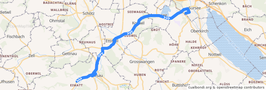 Mapa del recorrido Bus 63: Willisau, Käppelimatt => Sursee, Bahnhof de la línea  en Lucerne.