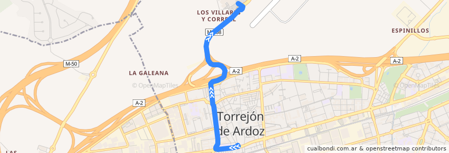 Mapa del recorrido Bus L4: Torrejón de Ardoz → Parque Corredor de la línea  en Torrejón de Ardoz.