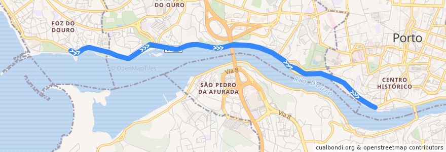 Mapa del recorrido Tram 1: Passeio Alegre => Infante de la línea  en Lordelo do Ouro e Massarelos.