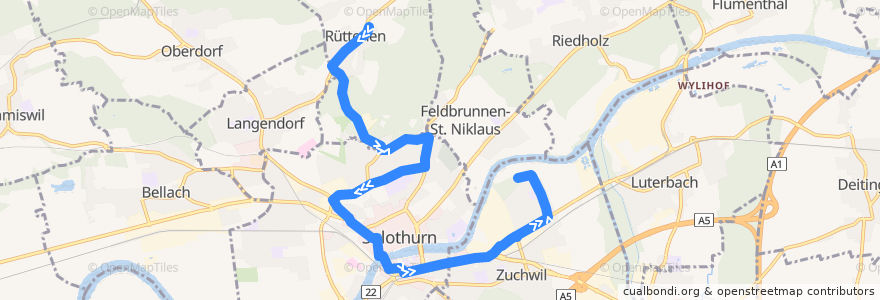 Mapa del recorrido Bus 4: Rüttenen => Zuchwil de la línea  en Amtei Solothurn-Lebern.