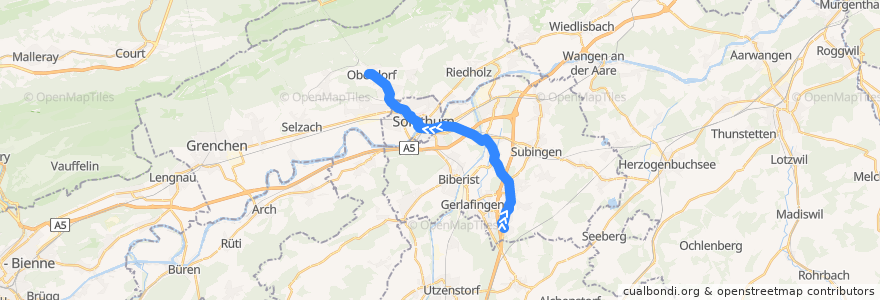 Mapa del recorrido Bus 1: Recherswil => Oberdorf de la línea  en Solothurn.