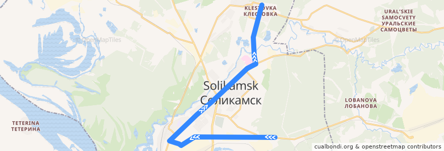 Mapa del recorrido Автобус №4. Клестовка - РУ-3 de la línea  en Соликамский городской округ.