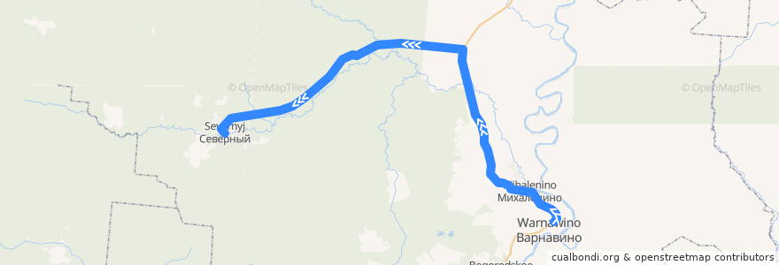 Mapa del recorrido Автобус №110: Варнавнино => Северный de la línea  en Varnavinsky District.