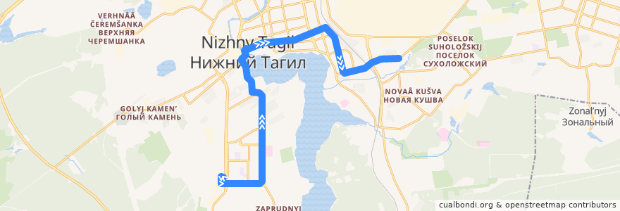 Mapa del recorrido Трамвай 15: ГГМ - Новая Кушва de la línea  en городской округ Нижний Тагил.