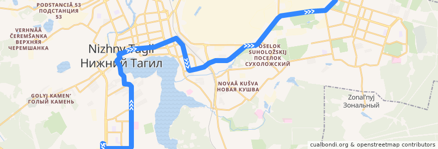 Mapa del recorrido Трамвай 17: ГГМ - УВЗ de la línea  en городской округ Нижний Тагил.