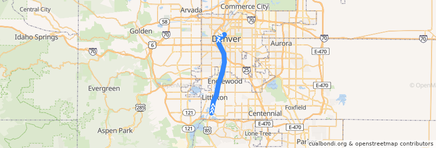 Mapa del recorrido RTD D Line → 18th & California de la línea  en Colorado.