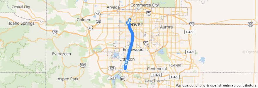 Mapa del recorrido RTD C Line → Littleton - Mineral de la línea  en Colorado.