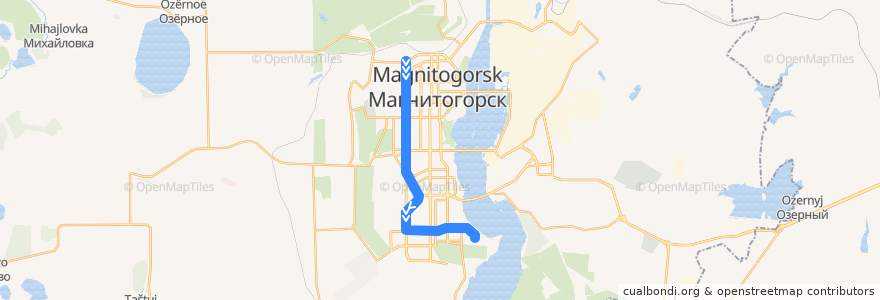 Mapa del recorrido Трамвай №21:Коробова - Депо 2 de la línea  en Магнитогорский городской округ.