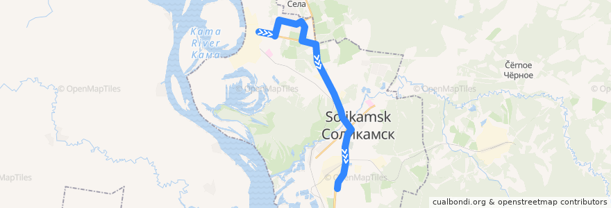 Mapa del recorrido Автобус №21: ОАО "Соликамскбумпром" - Автостанция (Центр) - СМЗ de la línea  en Соликамский городской округ.