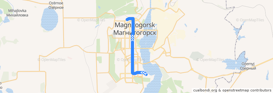 Mapa del recorrido Трамвай №29:Коробова - Вокзал de la línea  en Магнитогорский городской округ.