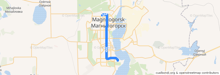 Mapa del recorrido Трамвай №29:Вокзал - Коробова de la línea  en Magnitogorsk.