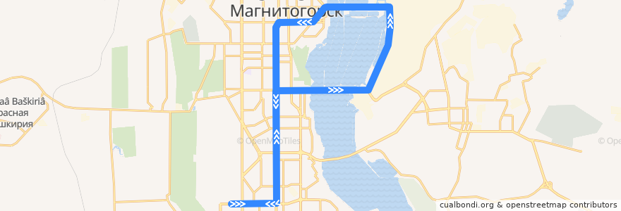 Mapa del recorrido Трамвай №22:Тевосяна - Южный переход - Ленинградская - пр.К.Маркса - Тевосяна de la línea  en Магнитогорский городской округ.