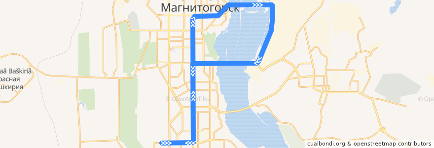 Mapa del recorrido Трамвай №22:Тевосяна - Ленинградская - Южный переход - пр.К.Маркса - Тевосяна de la línea  en Магнитогорский городской округ.