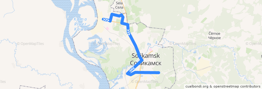 Mapa del recorrido Автобус №28: ОАО "Соликамскбумпром" - Автостанция (Центр) - РУ-3 de la línea  en Соликамский городской округ.
