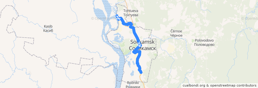 Mapa del recorrido Автобус №30: Боровая - Автостанция (Центр) - РУ-2 (Южная) de la línea  en Соликамский городской округ.