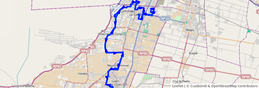 Mapa del recorrido 17 - RECORRIDO 17 Bº LOS ALERCES - LUJAN - Bº LOS ALERCES de la línea G01 en Mendoza.