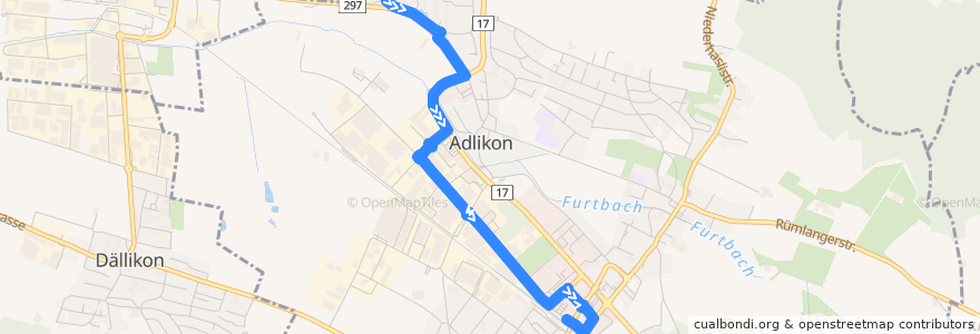 Mapa del recorrido Bus 453: Adlikon b. R., Sonnhalde West => Regensdorf-Watt, Bahnhof de la línea  en Regensdorf.