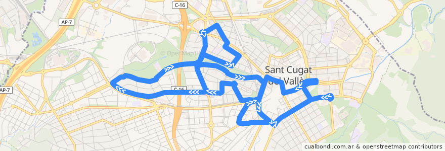 Mapa del recorrido L2 Nucli Urbà - Colomer - Turó de Can Mates de la línea  en Sant Cugat del Vallès.