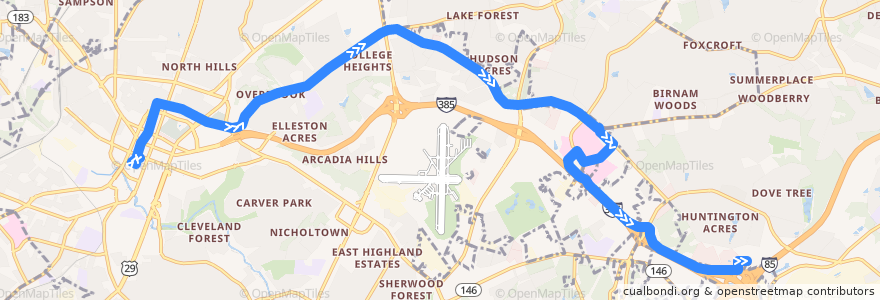 Mapa del recorrido 12L outbound de la línea  en Greenville County.